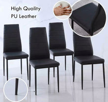 Load image into Gallery viewer, Modern Black Or White  High Gloss Glass Top Dining Table And 4 Faux Leather Dinning Chairs