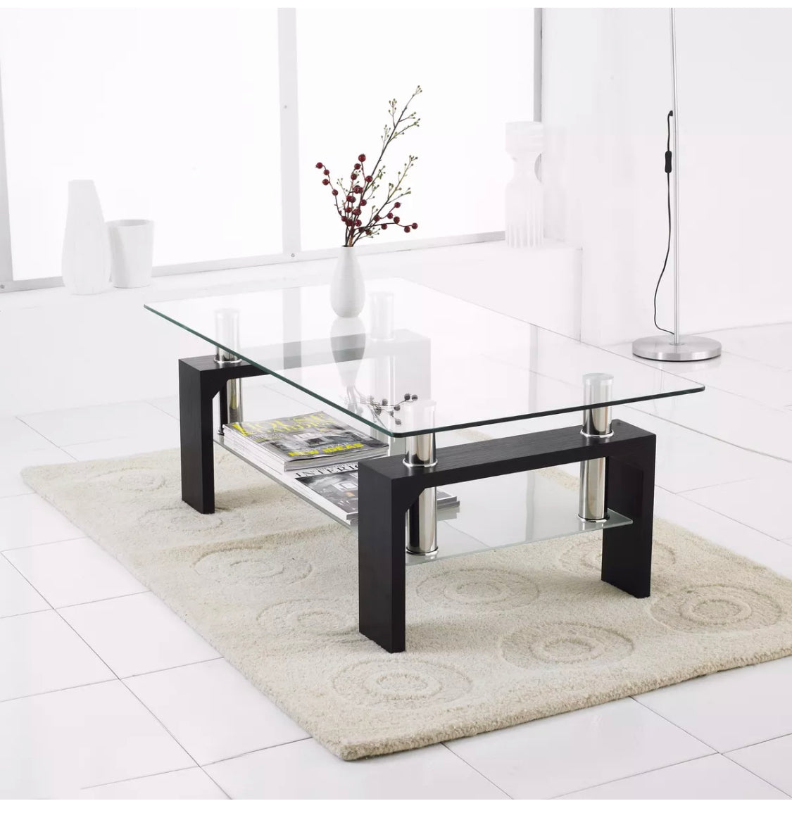 Modern Rectangle Oval Glass Chrome Living Room Coffee Table