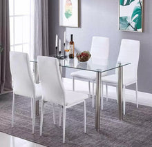 Load image into Gallery viewer, Modern Black Or White  High Gloss Glass Top Dining Table And 4 Faux Leather Dinning Chairs