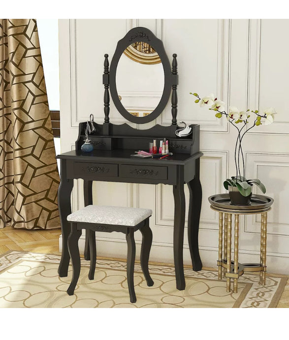 Ashland black dressing table set with mirror