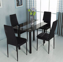 Load image into Gallery viewer, Modern Black Or White  High Gloss Glass Top Dining Table And 4 Faux Leather Dinning Chairs