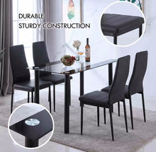Load image into Gallery viewer, Modern Black Or White  High Gloss Glass Top Dining Table And 4 Faux Leather Dinning Chairs