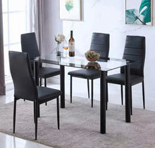 Load image into Gallery viewer, Modern Black Or White  High Gloss Glass Top Dining Table And 4 Faux Leather Dinning Chairs