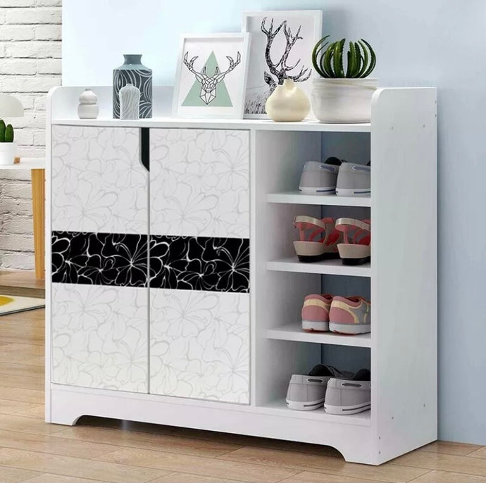 Modern White Wood Shoe Cabinet Display Storage Cupboard
