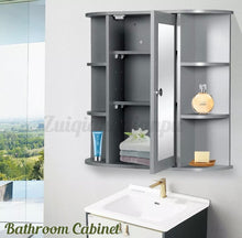 Load image into Gallery viewer, Grey Bathroom Cabinet With Mirror and Shelf