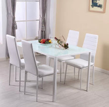 Load image into Gallery viewer, Modern Glass Dining Table set with 4 Leather Chairs