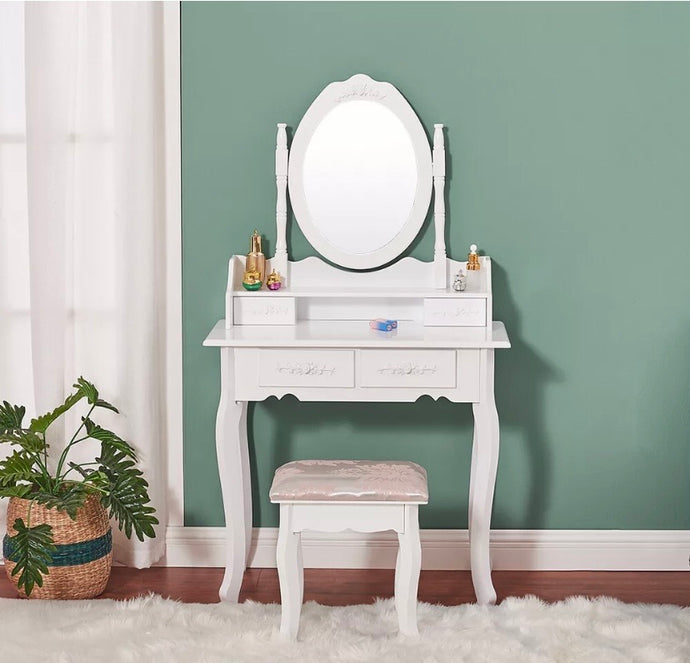 Ashland White dressing table set with mirror