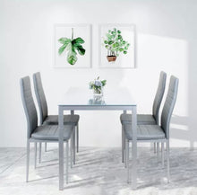 Load image into Gallery viewer, Modern Glass Dining Table set with 4 Leather Chairs
