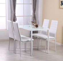 Load image into Gallery viewer, Modern Glass Dining Table set with 4 Leather Chairs