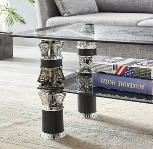 Coffee Table 2 Tiers Rectangle Tempered Glass Chrome Leg  Modern Living Room