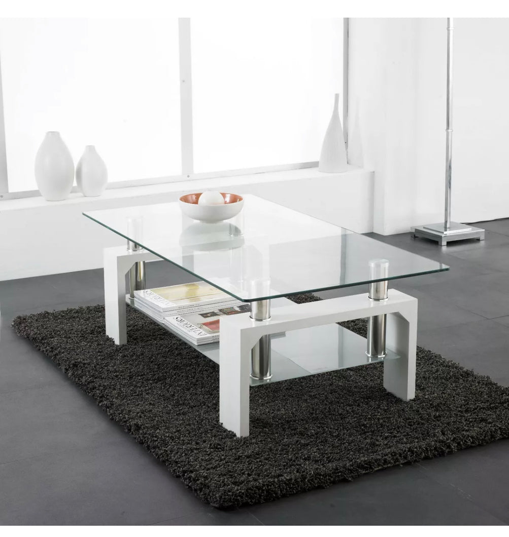 Modern Rectangle Oval Glass & Chrome Living Room Coffee Table