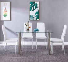 Load image into Gallery viewer, Modern Black Or White  High Gloss Glass Top Dining Table And 4 Faux Leather Dinning Chairs