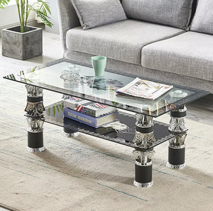 Coffee Table 2 Tiers Rectangle Tempered Glass Chrome Leg  Modern Living Room