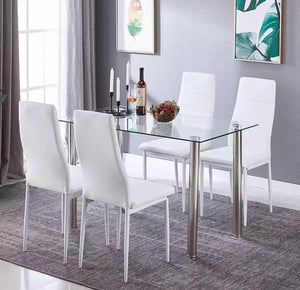 Modern Black Or White  High Gloss Glass Top Dining Table And 4 Faux Leather Dinning Chairs