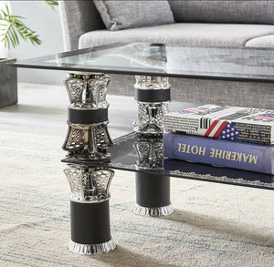 Coffee Table 2 Tiers Rectangle Tempered Glass Chrome Leg  Modern Living Room