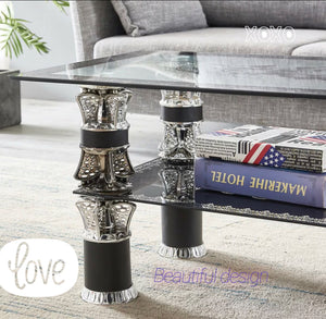 Coffee Table 2 Tiers Rectangle Tempered Glass Chrome Leg  Modern Living Room