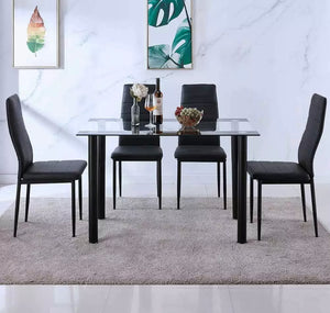 Modern Black Or White  High Gloss Glass Top Dining Table And 4 Faux Leather Dinning Chairs