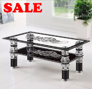 Coffee Table 2 Tiers Rectangle Tempered Glass Chrome Leg  Modern Living Room