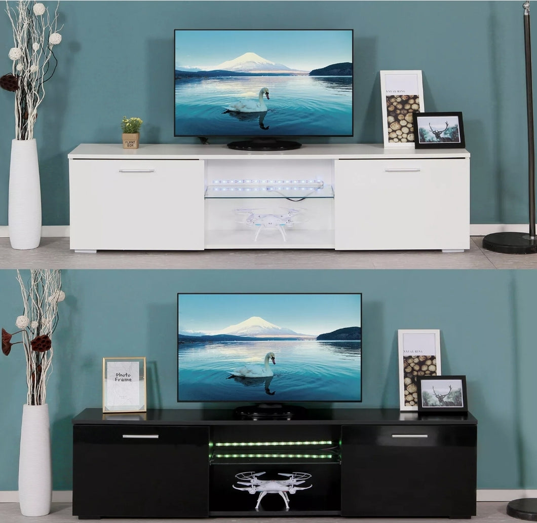 Modern TV Unit Cabinet Stand High Gloss Doors 160cm with LED Lights Drawers