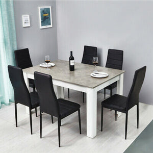 Wood Dining Table Set with 6 Faux Leather Chairs