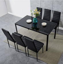 Load image into Gallery viewer, Glass Dining Table and  6 Padded Chairs Set