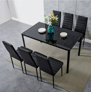 Glass Dining Table and  6 Padded Chairs Set