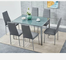 Load image into Gallery viewer, Glass Dining Table and  6 Padded Chairs Set