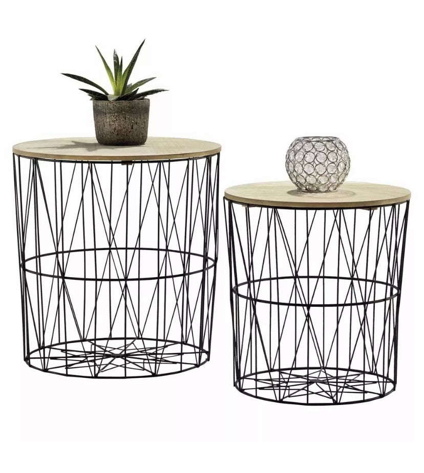 Retro Set of 2 Coffee Table wood Top with Metal Frame