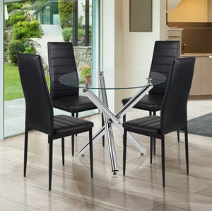 Modern Round Glass Dining Table Set With Chairs