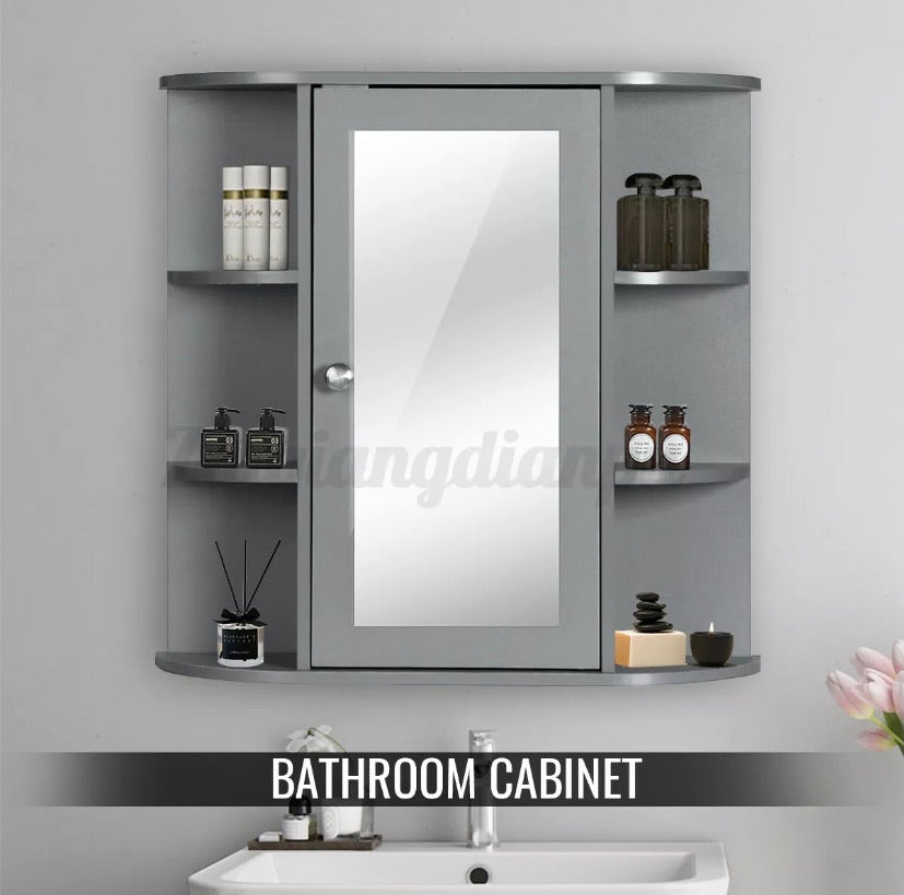 Grey Bathroom Cabinet With Mirror and Shelf