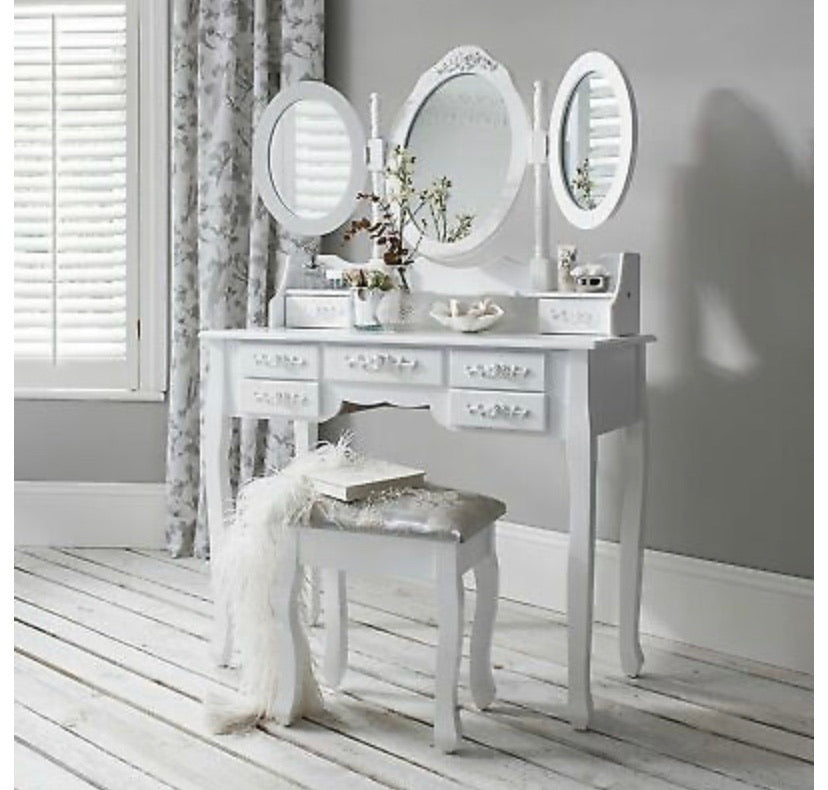 White Dressing Table 7 Drawers and 3 Mirrors