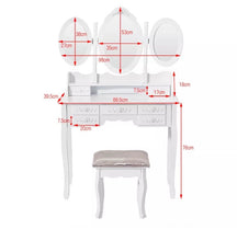 Load image into Gallery viewer, White Dressing Table 7 Drawers and 3 Mirrors