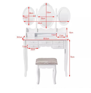 White Dressing Table 7 Drawers and 3 Mirrors