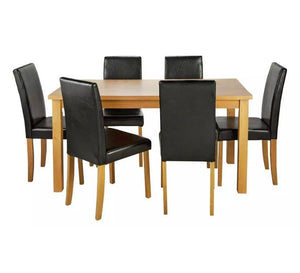 Roman Solid Wood Dining Table Set with 6 Leather Chairs