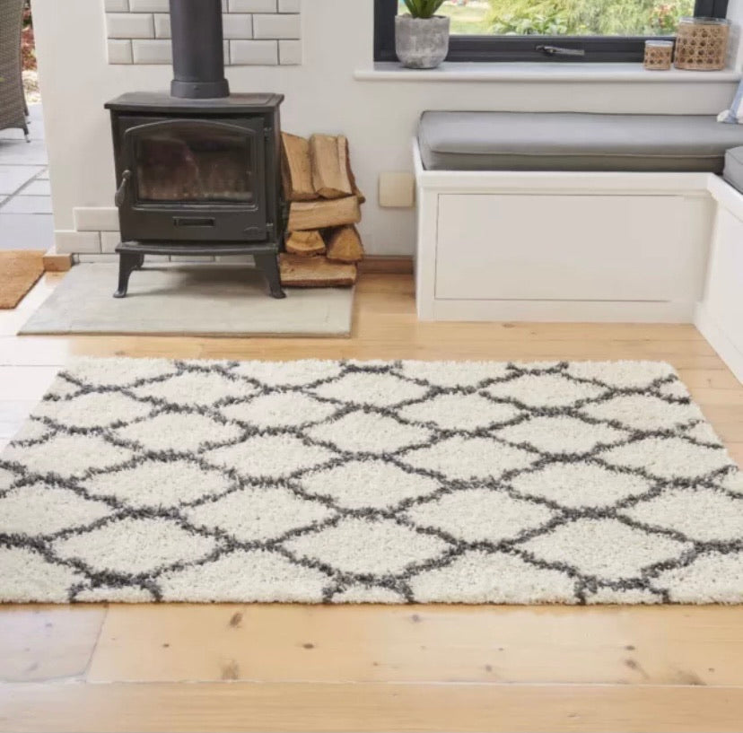 Luxury Shaggy Rug Cream, Grey, Royal Blue