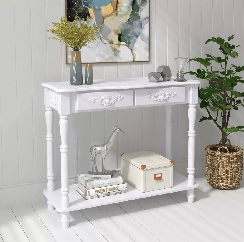 Console table with drawers White, flower design.