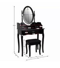 Load image into Gallery viewer, Black Dressing Table with 3 drawers, stool and mirror