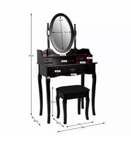 Black Dressing Table with 3 drawers, stool and mirror