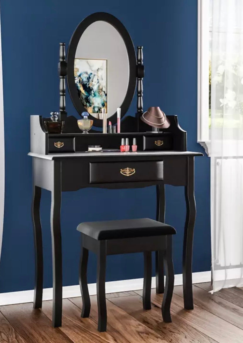 Black Dressing Table with 3 drawers, stool and mirror Magic Furniture Limited Black Dressing Table with 3 drawers, stool and mirror Magic Furniture Limited