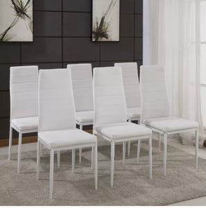 Wood Dining Table Set with 6 Faux Leather Chairs