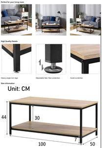 2 Tier Retro Wood Coffee Table, Metal Legs