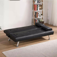 Load image into Gallery viewer, NEW SOFA BED Faux Leather Black Sofa Bed recliner 3 Seater Luxury Modest Design