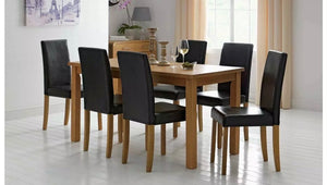 Roman Solid Wood Dining Table Set with 6 Leather Chairs