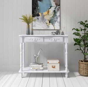 Console table with drawers White, flower design.