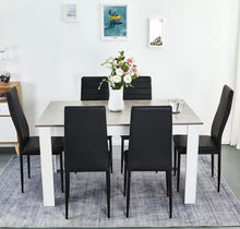 Load image into Gallery viewer, Wooden Dining Table Oak with 6 Black Faux Leather Chairs Kitchen Furniture Set