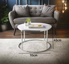 Load image into Gallery viewer, White High Gloss Round Coffee Table with Metal Base.