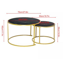 Load image into Gallery viewer, Set of 2 Round Coffee Table High Gloss Marble Effect