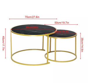 Set of 2 Round Coffee Table High Gloss Marble Effect