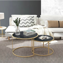 Load image into Gallery viewer, Set of 2 Round Coffee Table High Gloss Marble Effect