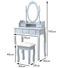 Load image into Gallery viewer, Grey Dressing Table Vanity Unit With 5 Drawers, Oval Mirror &amp; Stool Set